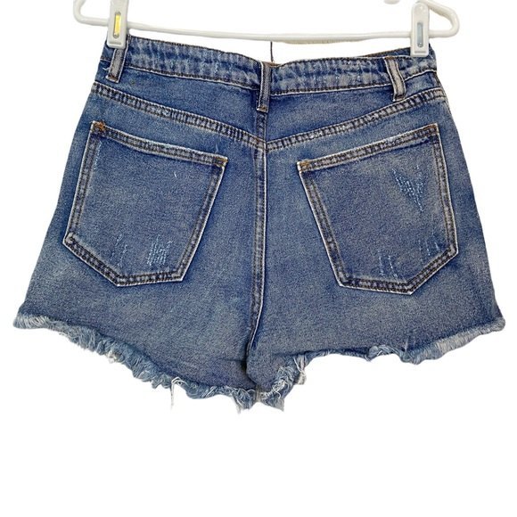 Signature 8 High Waist Light Wash Distressed Denim Jean Shorts - Picture 4 of 8